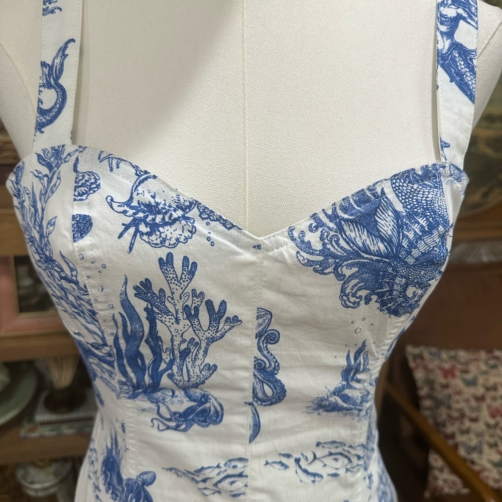 Avec Les Filles Blue Toile Coastal Print Fit & Flare Dress Size 6 Cottagecore - Picture 6 of 8
